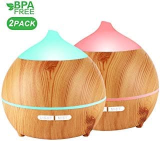 Essential Oil Diffuser, Avaspot 2 PACK 250ml Wood Grain Aromatherapy Ultrasonic Aroma Diffuser, Portable Cool Mist Humidifier with Auto Shut Off, 7 LED Colors and Adjustable Mist Mode for Christmas