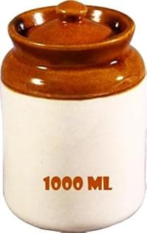 Handmade Ceramic Pickle Jar with Lid | Achar Container | 1000ml Containers for Pickles & Spices | Ceramic Jars for Kitchen Storage |1 kg Achaar Martban | Salt Container | Easy to Clean