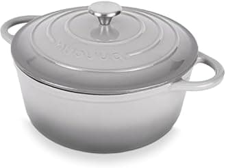 Nuovva Enamelled Cast Iron Dutch Oven Pot with Lid – 6.4 Quart Casserole Dish – Ceramic Dutch Oven for Bread Baking, Roasting, Braising & Stews – Oven Safe up to 500°F – 28cm Grey