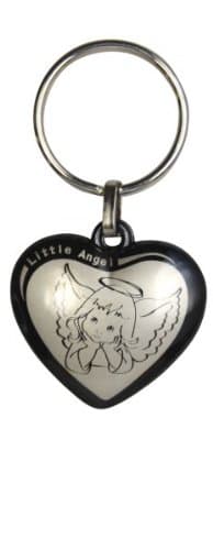 Small Plain Silver Angel Key Chain. Heart, Black Stone, GSD 7 cm