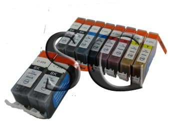 10 Pack. Compatible Cartridges for Canon CLI-221 and Canon PGI-220. Includes Cartridges for 2ea CLI-221 Black + 2ea CLI-221 Cyan + 2ea CLI-221 Magenta + 2ea CLI-221 Yellow + 2ea PGI-220 Large Black.