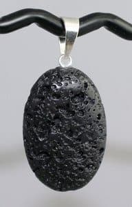 925 Solid Sterling Silver Black Crystal Volcanic Lava Rock Pendant 1.75" Long 7.7g
