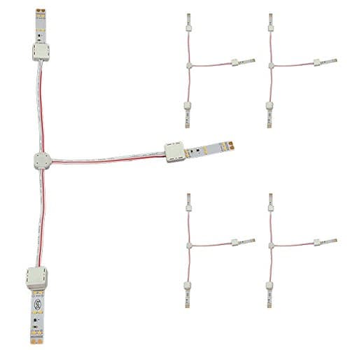 LEDwholesalers Permanent LED Strip"T" Connector with 4" Wires for 2-Conductor Ribbons (5-Pack), 8mm, 2310-8mmx5