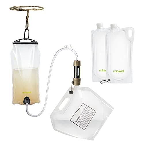 miniwell Gravity Water Filter Straw by Ultralight and Versatile Hiker Water Filter with Optional Accessories. TUV Proven 99.999999% Removal Rate of Bacteria Emergency Kit Hurricane Storm Supplies.