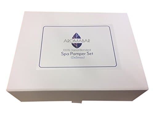Aromabar Spa De-Stress Pamper Kit includes De-Stress Body Massage Oil, DeStress Bath Salts Soak, Lavender Dead Sea Body Scrub