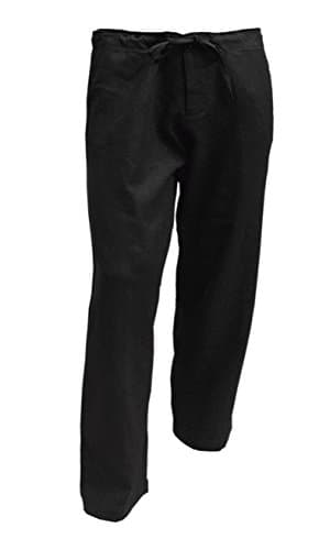 Men's Linen/Cotton Drawstring Pants (Small, Black)