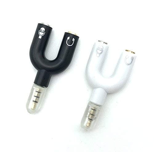 Vimmor 2 Pack 3.5mm Audio Jack to Headphone Microphone 2 Way U Splitter Converter Adaptor for All of 3.5mm Jack Devices, Black and White