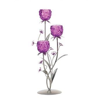 Purple & Silver Three-Flower Candle Holder