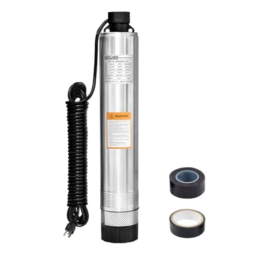 WASSERMANN 4" Septic Pump Submersible Effluent/Cistern Bottom Suction Pump with 33FT Cable,1/2HP,115V/60HZ,26GPM,138FT Head,Stainless Steel Deep Well Pump for Septic Tank Home