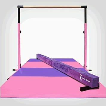 Pink Adjustable (3'-5') Horizontal Bar and 8ft Folding Mat Balance Beam Combo Gym Set