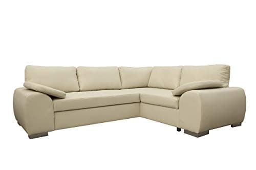 Sofas and MoreENZO - CORNER SOFA BED WITH STORAGE - FAUX LEATHER - RIGHT HAND SIDE ORIENTATION (CREAM)