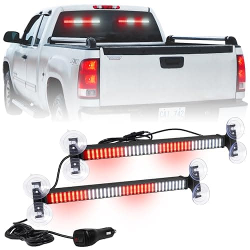 2 in 1 Emergency Strobe Traffic Advisor Light Bar 144 LED Warning Hazard Safety Interior Windshield Dash Lights Deck Split Mount for Volunteer Firefighter Vehicles Trucks (2x17.7 inch, Red/White)