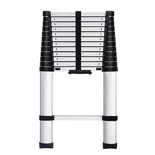 [One Push Closed] Aluminum Telescoping Ladder 8.5 ft, Max Reach 12 ft, 330 lb Max Capacity, Soft-Close System, Pinch-Free Locking for Industrial Household Daily or Emergency Use