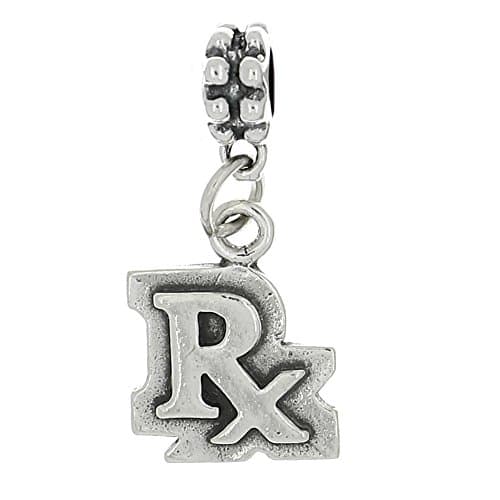 LGUSterling Silver Oxidized Pharmacist Rx Symbol Dangle Bead Charm
