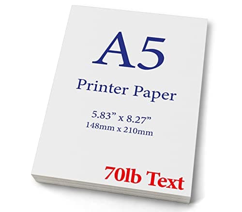 Premium A5 (8.3"x 5.83") Printer Paper - 70lb Text (105 gsm) Bright White Paper (100 Sheets)