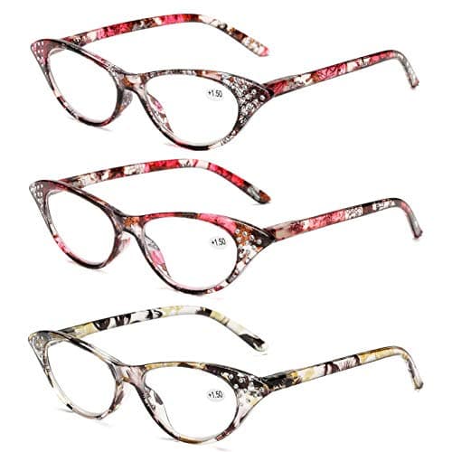 3pair Cat Eye Reading Glasses Ultra light Framework HD Resin lens Unisex Fashion Full Frame Reading Glasses (+3.00)