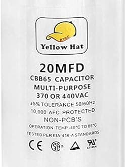 Capacitor for Air Conditioner 20 uf MFD 370 or 440 Volt VAC, Multi-Purpose Round Capacitor-5 Year Warranty