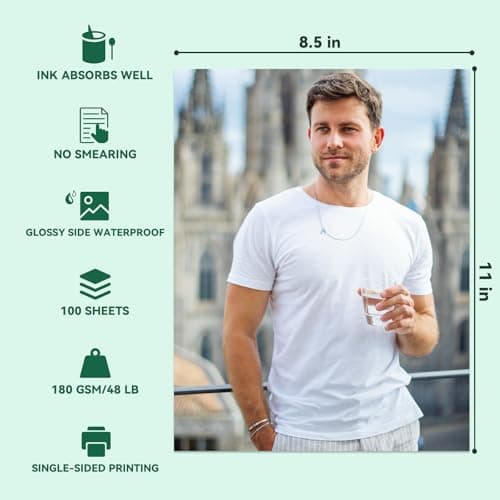 HTVRONT Glossy Photo Paper for Printer, 100 Sheets Inkjet Printer Paper for Chip Bag Paper—Instant Dry Photo Paper 8.5 x 11 Glossy 135gsm