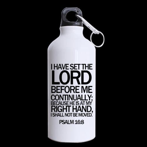 Bible Verse-I HAVE SET THE LORD BEFORE ME CONTINUALLY; BECAUSE HE IS AT MY RIGHT HAND,I SHALL NOT BE MOVED. PSALM 16:8 Custom Aluminum 13.5 OZ Outdoor Sports Bottle,Bible Verses Coffee Mug,Coffee/Tea Drinking Cup.(Two Sides)