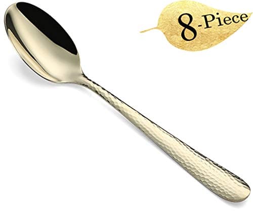 Gold 8-Piece Dinner Spoons Set, Hammered 7.5-inch Stainless Steel Golden Table Spoons Flatware Silverware Sets Cutlery Utensils Set for 8, Dishwasher Safe