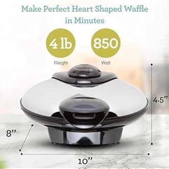 Euro Cuisine WM520 Eco Friendly Heart Shaped Waffle Maker - PTFE and PFOA Free Non Stick Plates,Silver
