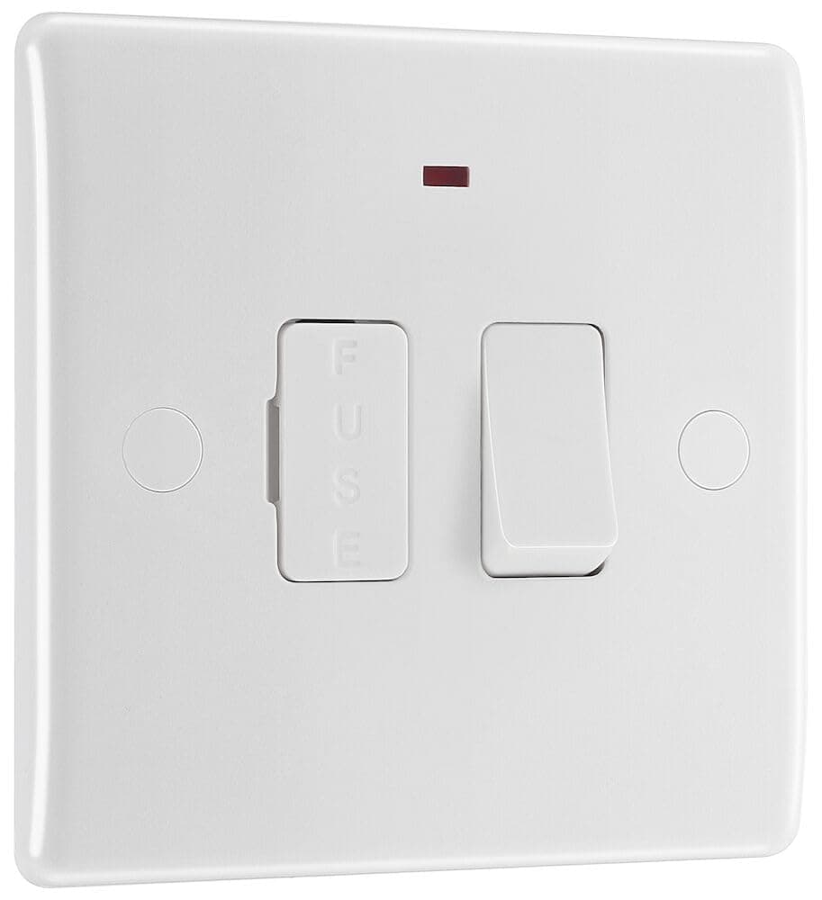 BG Electrical Switched Fused Connection Unit with LED Power Indicator, Fused Spur Switch, Round Edge, Nexus 800 Series, White Moulded, 13A, 852