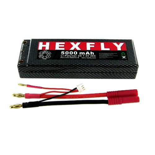 Hexfly 2S 20C 7.4V 5000mAh LiPo Battery Hard Case Banana 4.0mm