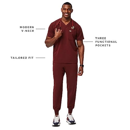 FIGS Leon Scrub Top for Men – 3 Pockets, Tailored Fit, Modern V-Neck, 4-Way Stretch, Moisture-Wicking