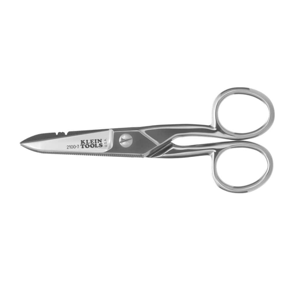 Electrician Scissors for Home Theater, Datacom, Telecom, Cuts, Crimps, Strips, Nickel Plated 2100-7