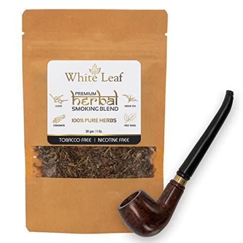 White Leaf 100% Natural Flavour Herbal Smoking Blend 1 Pack (1 Oz/ 30 gm) - Tobacco & Nicotine Free Smoking Mixture With Wooden Pipe