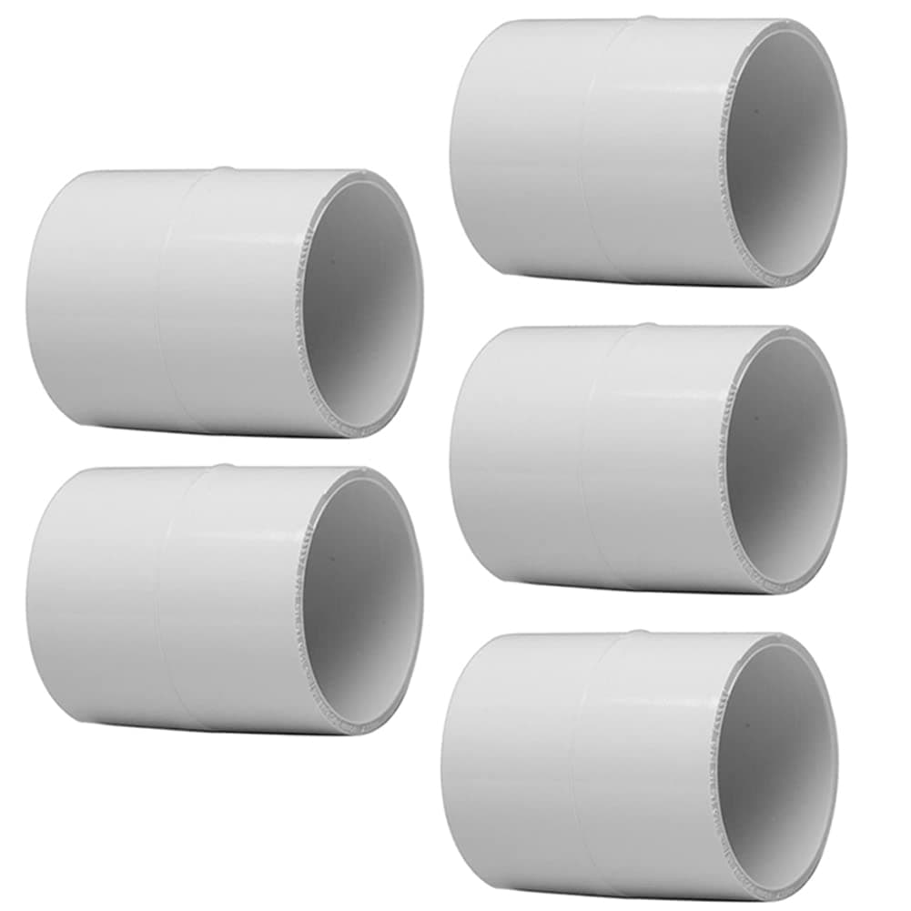 5PCS 1-1/4" PVC Pipe Fitting Coupling Connector Adapter Pipe Fitting Slip (Socket x Socket) Schedule 40 White Color