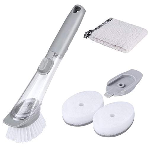 3 Piece Kitchen Cleaning Brushes Set, Soap Dispensing Dish Brush，Scrub Brush Bathroom Brush, Kitchen Scrub Brush, Shoe Cleaning Brush, Towels with Hanging Loop, Kitchen Brush for Pot Pan Sink Cleanin