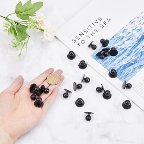 GORGECRAFT 100Pcs Plastic Chef Button Black Round Movable Coat Cloth Jacket Half Domed Pearl Ball Buttons for Studs Chef Men Working Suit Garment Decorative Accessories DIY Sewing Crafts