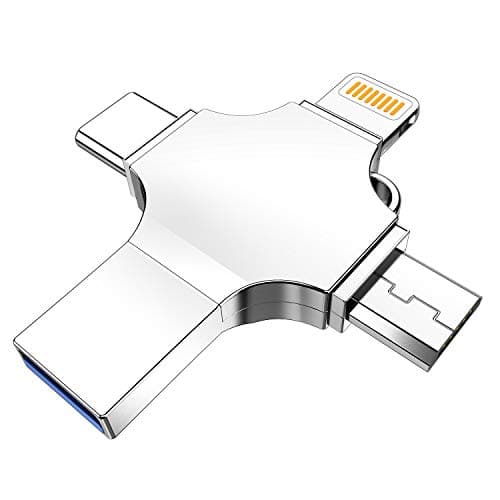 USB Flash Drive for iPhone, DULEES USB 3.0 64GB iPhone Photo Stick Lightning External Memory Storage for iPhone iPad MacBook Pro Android PC Backup Pictures, Thumb Drive 4 in 1 (Silver)