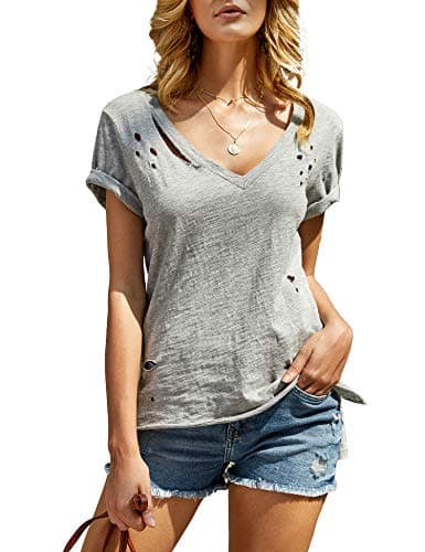 Womens Short Sleeve T-Shirts V Neck Summer Basic Tees Loose Casual Tops