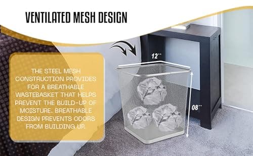 YBM HOME Steel Mesh Rectangular Open Top Waste Basket Bin Trash Can for Office 8x12x12 Inches 1103s (1, Black)