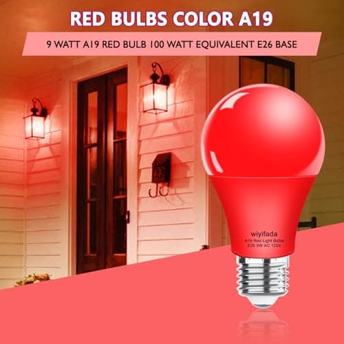 Wiyifada 2 Pack A19 LED Red Light Bulbs,120V E26 Red LED Lights 9W Replace up to 100W, Dimmable Colored Light Bulbs for Thanksgiving Day,Porch, Home Lighting, Party Decoration