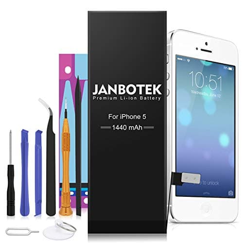 JANBOTEK Replacement Battery Compatible for iPhone 5 - Repair Kit with Tools, Adhesive - New 1440 mAh 0 Cycle Battery - 24-Month Warr