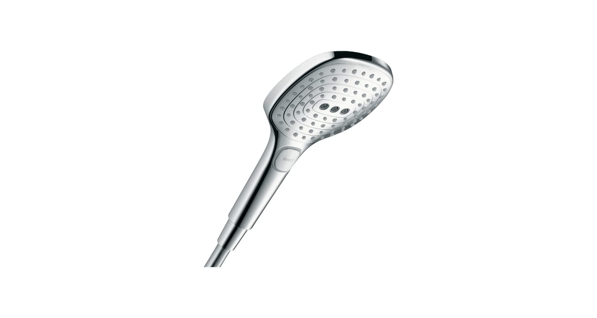 Raindance Select E - shower head, hand shower square (120 x 120 mm) with 3 sprays, with anti-limescale function, chrome, 26520000