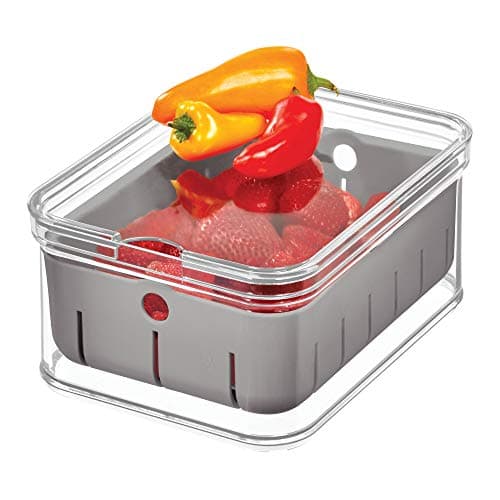 iDesign Crisp Box, Unit Crafted from Food-Safe Plastic, Fridge Storage Organiser for Snacks, Produce, Grey, Clear, Gray, 21.13/16.05/9.55 cm