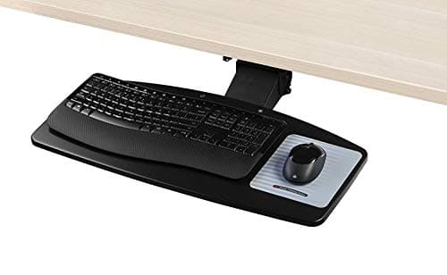 Adjustable Under Desk Keyboard Tray by NYCCO, Water-Resistant Platform, 17-inch Track Knob Adjust - Black