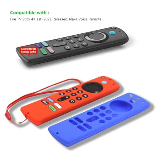[2 Pack] Pinowu Fire Remote Cover Compatible with Fire TV Stick 4K Alexa Voice Remote 3rd Gen, Anti Slip Silicone Protective Case Cover with Lanyard (Red & Blue) (NOT for HD / 4K 2nd 2024)