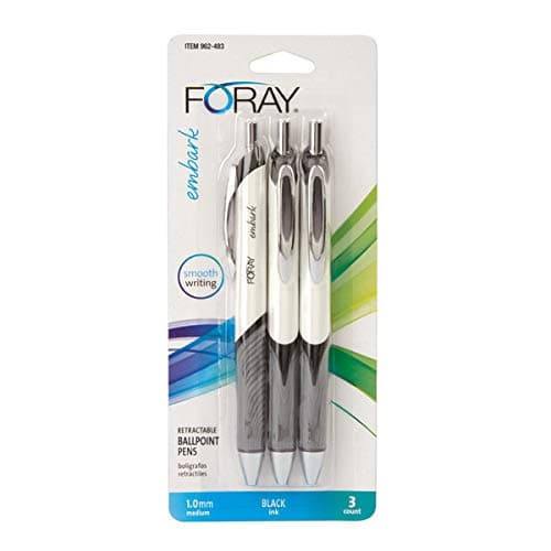 Office Depot Embark Retractable Ballpoint Pens, Medium Point, 1.0 mm, Gray/White Barrel, Black Ink, Pack of 3
