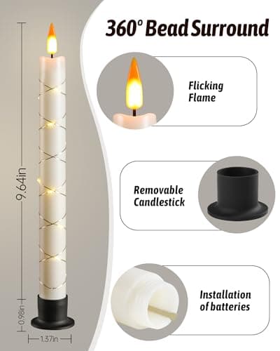 Da by 6 Flameless Window Candles with Remote Control & Timer, Surround String Lights, Battery Powered, 9.6" Christmas Candles, Free 6 Black Bases for Home Décor