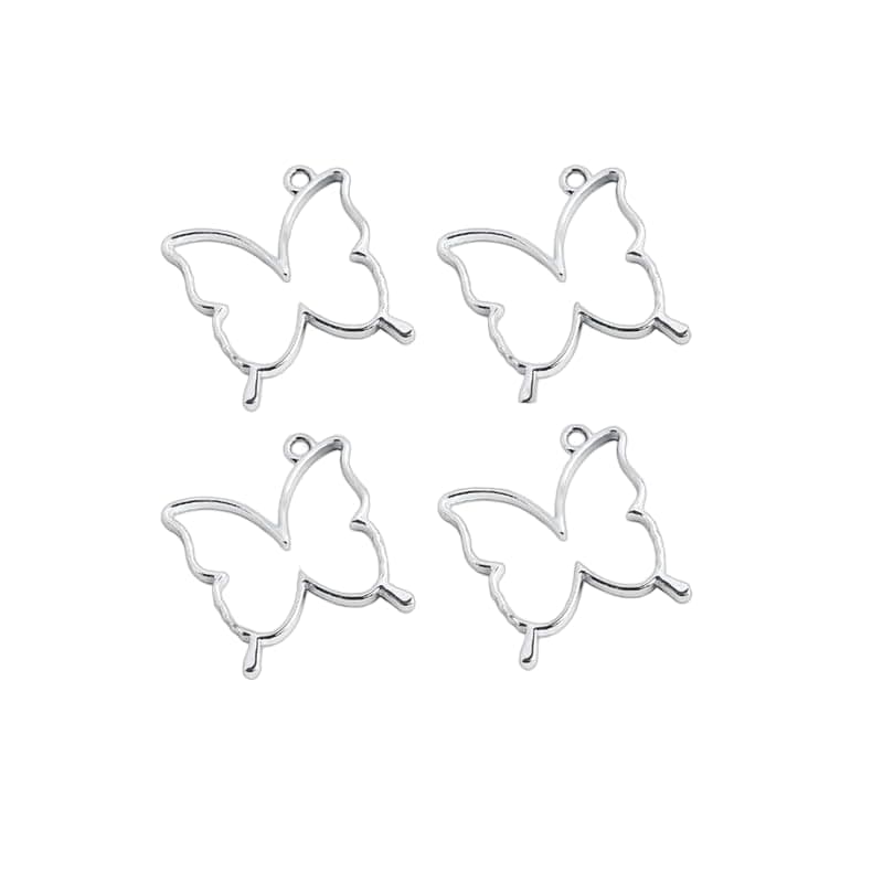 Silver Butterfly Shape Open Back Bezels, Frame Pendants,Keychains, Earrings, DIY Jewellery Using for Resin Craft (Pack of 4 pcs)