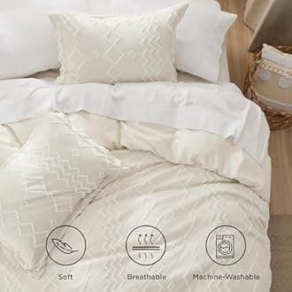 Bedsure Boho Duvet Cover King - Cationic Dyed Tufted King Size Duvet Cover, 3-Piece Shabby Chic Boho Bedding for All Seasons (Beige, 104" x 90")