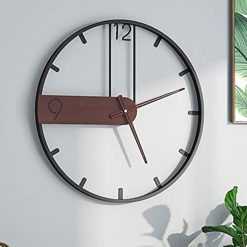 YISITEONE Large Wall Clock for Living Room Decor, Modern Walnut Dial Metal Frame Wall Decor Silent Non Ticking Clocks for Bedroom, Study, Office Decorations, Gift idea, 20.8''