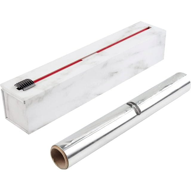 ChicWrap Carrara Marble Refillable Foil Dispenser - Includes One 12"x 30' Roll of Professional Grade Aluminum Foil - Reusable Dispenser w/Slide Cutter - Kosher Certified