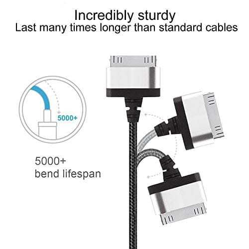 [2-Pack, 2m] 30-Pin Nylon braided USB Cable Compatible with iPhone 4 4S 3G 3GS, iPad 1, iPad 2, iPad 3, iPod 5, iPod Classic, iPod Nano 1st - 6th Gen, iPod Touch 1st - 4th Gen (Black)