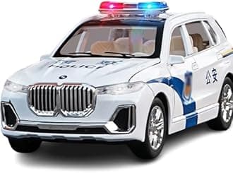 1/24 Big BMW X7 Police Toy Car Metal Pull Back Diecast Car with Openable Door and Sound Light, Gifts Toys for Kids【 White 】